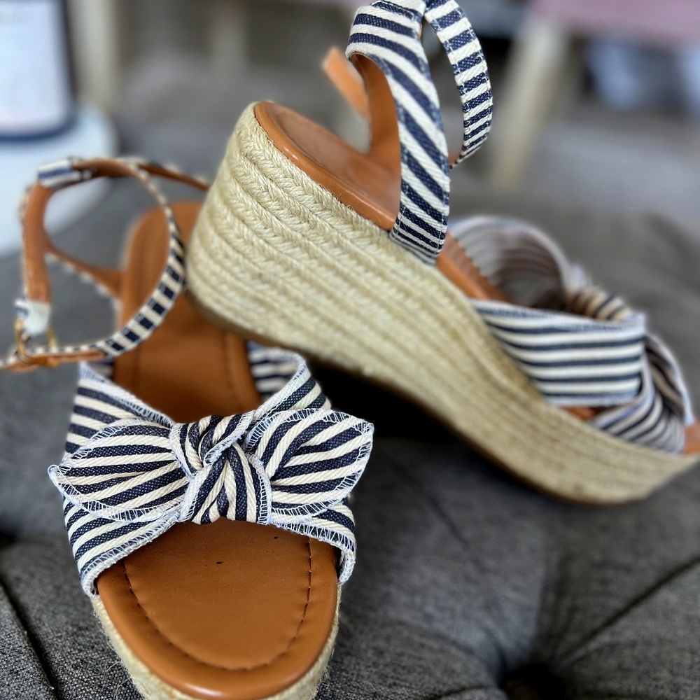 JCrew Striped Canvas Bow Platform Espedrilles